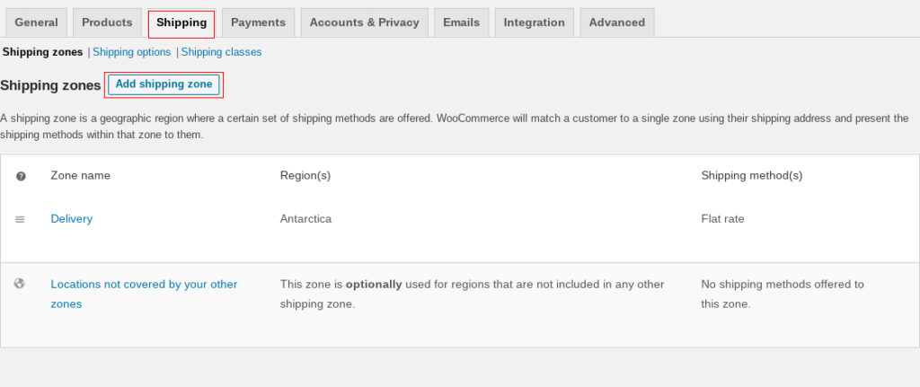 Screehshot of WooCommerce settings screen