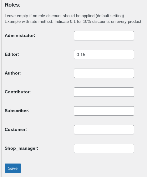 Discounts per user role screen